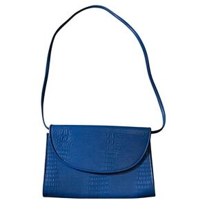 Crocodile Embossed Clutch‎ Bag Evening Purse with Strap Blue